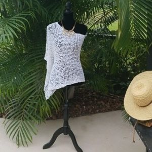 Lost River Popcorn Knit Poncho White One Size